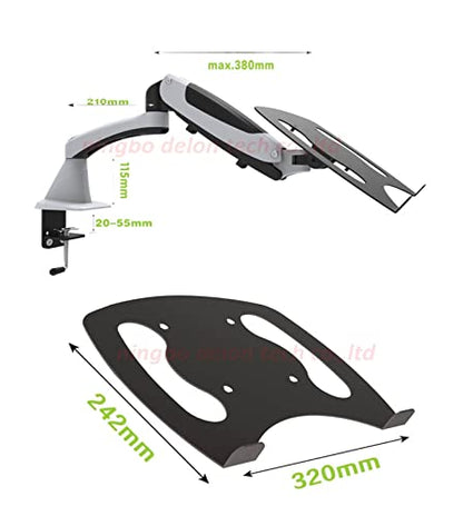 Tilt Full Motion Aluminum Air Press Gas Spring Dual Arm LCD Desktop Mount Swivel Monitor Table Stand Clamp with Notebook Tray(Dl-Gm112Fg-Lp10)