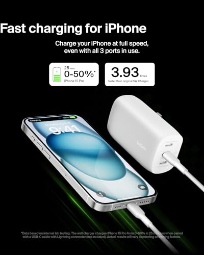 Belkin 3-Port USB C Charger Block 67W - PPS, USB-C PD3.1 Super Fast Charging Charger - Samsung Galaxy S25, Apple iPhone 17, Air, Pro, MacBook, AirPods, Apple Watch, Nintendo Switch 2 & More - White - style: White