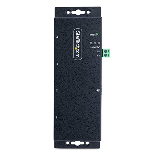 StarTech 4-Port Industrial USB 3.0 Hub 5Gbps, TAA (5G4AINDNP-USB-A-HUB) | 4x USB-A ports, ESD protection, DIN wall and desk mountable, Locking ports, Terminal block 5-24V DC