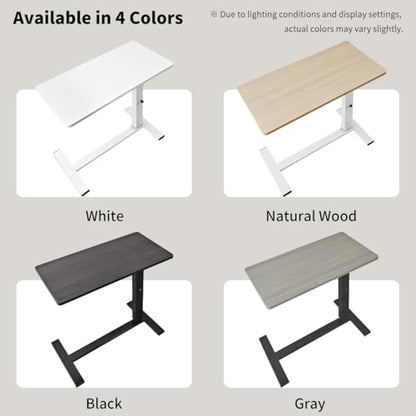 lumizone Foldable Overbed Table with Wheels Bedside Desk White | Adjustable Height 27.56"-36.61" Rolling Hospital Bed Table with Casters Medical Tray for Home Use Desk Over the Bed - color: White