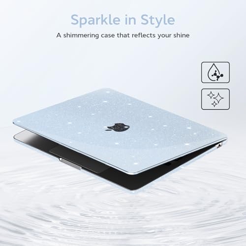 B BELK Glitter Case for MacBook Air 13 inch 2026-2022 M5/M4/M3/M2 Sky Blue | Protective Sparkly Hard Shell with Keyboard Cover & Screen Protector for MacBook Air 13.6 inch Case (A3449 A3240 A3113 A2681) - color: Glitter Sky Blue