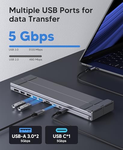 10 in 1 USB C Laptop Dock Stand 4K Triple Monitor with PD 100W | 2*HDMI+1*DisplayPort(up to 4K@60Hz), 2 USB A 3.0, 2 USB A 2.0, PD 100W, USB C 3.0+SD&TF for Mac Pro/Air/Dell/HP/Surface/Acer - style: M94 10 in 1(2 HDMI+DP)