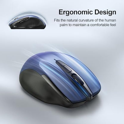 TECKNET Wireless Mouse, BT 5.0/2.4G, Rechargeable 6-DPI Silent, Blue | Bluetooth 5.0/3.0 & USB A, 2-Device Easy Switch, Wide OS Compatible, 6 Buttons, 6-DPI up to 4800, Ergonomic for S to M Hands - color: Blue