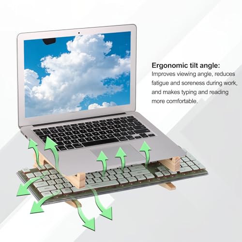 PATIKIL Wooden Laptop Stand, 1 Pack Dual-Use Laptop Stand Vertical Pine Wood Anti-Slip Ventilated Space-Saving Notebook Riser for 10-15 Inch Desk Tablets, Koi-Shaped - size: 10-15 Inch