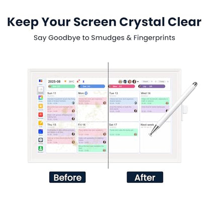 Stylus Pen with Adhesive Holder, Compatible with Skylight Calendar, 2-in-1 Dual Tip (Mesh & Disc) Stylus for Tablet & Smart Digital Calendar, No Charging, Always Attached, White