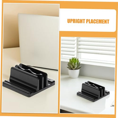 Sewroro Adjustable Vertical Laptop Stand Desk Organizer Space Saving Upright Holder with Stable Wide Base for Office Book and Notebook Storage Black Dual Slot Design