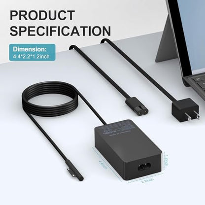 65W Surface Laptop Charger for Microsoft Surface Pro 11/10/9/8/7/7+/6/5/4/3/X, Surface Laptop 7/6/5/4/3/2, Surface Go 4/3/2, Surface Book 3/2/1,Surface Pro Charger 9ft - color: black