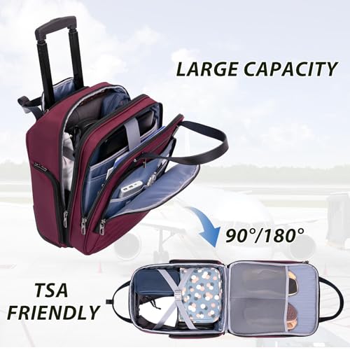 VANKEAN Carry On Underseat 16-inch Multi-functional Underseater Lightweight Overnight Suitcase with Wheels, Roller Case for Men Women Travel Business, Burgundy - color: Burgundy