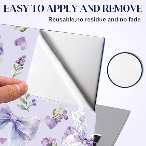 SUPERDANT 3Pcs Laptop Skin Sticker Cover Decal 14.96x10.63 Inch Pale Purple Bow Trim-to-Fit Scratch-Proof PVC Notebook Wrap for 13-16 Inch Laptops Purple - style: Pale purple bow