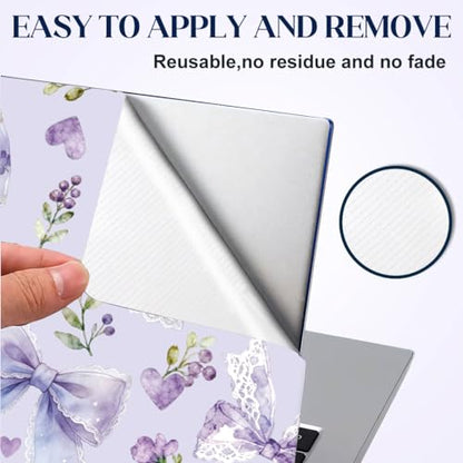 SUPERDANT 3Pcs Laptop Skin Sticker Cover Decal 14.96x10.63 Inch Pale Purple Bow Trim-to-Fit Scratch-Proof PVC Notebook Wrap for 13-16 Inch Laptops Purple - style: Pale purple bow