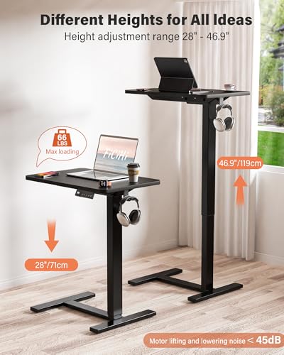 FiCiHi Electric Overbed Table, Adjustable Height Bedside Desk with Hidden Wheels, Rolling Sit-Stand Laptop Table for Bed, Couch, Sofa, Home Office & Hospital Use, (24" x 16", Black) - color: Black, size: 24 x 16"