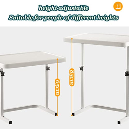 Small Computer Desk for Apartment Living Room, Height Adjustable Standing Desk Foldable Lift Sofa Side Table, Home Office Table with Cup Holder(White) - color: White