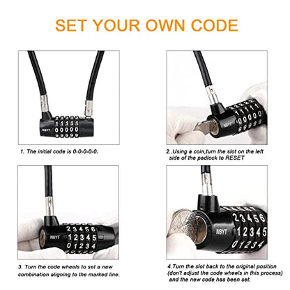 5-Digit Long Cable Locks with Combination Padlock,22" Length 5/16" Diameter,gate Locks for Outdoor Wooden Metal Backyard Fence, Reset Code,for Cabinet Door Handles, Bikes, Schools,Sheds, ski - size: 22" Cable (5/16" Diameter)