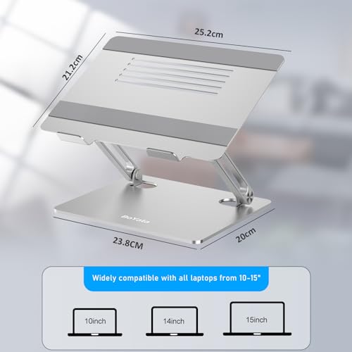BoYata Laptop Stand, Adjustable Aluminum Riser for 15-Inch Laptops, Silver | Slide-proof silicone pads and protective hooks provide stable support for MacBook, notebooks and laptops up to 15 inches - color: Silver-2