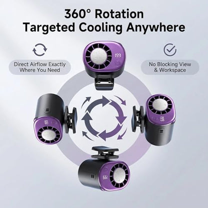 2026 Car Clip On Air Conditioner Fan with Semiconductor Cooling, 199 Speeds Adjustable, LED Display, 360° Rotation, USB Rechargeable Portable Personal Cooler for Office Umbrella Bike Beach