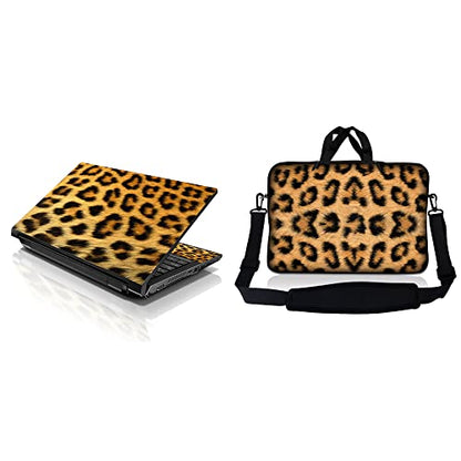 LSS 15 15.6 inches Laptop Sleeve Bag with Matching Laptop Skin Sticker Combo | Carrying Case w/Handle & Adjustable Shoulder Strap for 14" 15" 15.6" - Leopard Print - color: Leopard Print, size: 15 inch