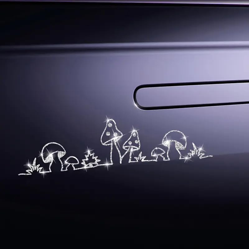 2pcs Sparkling Mushroom Flower Plant Lovers Self-Adhesive PVC Rainbow Glittery Decal Sticker for Cars, Laptops, Trucks, Motorcycles Wall Window Luggage Scratch Cover Door Multi-Surface Decor Sticker