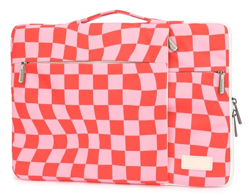 360° Protective Laptop Sleeve Case Bag with 3 Pockets,Handle,Luggage Strap for MacBook Pro 14 inch and 14 inch-14.4 inch Screen Laptop(Grid) - color: Grid, size: 14 inch-14.4 inch