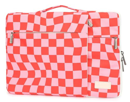 360° Protective Laptop Sleeve Case Bag with 3 Pockets,Handle,Luggage Strap for MacBook Pro 14 inch and 14 inch-14.4 inch Screen Laptop(Grid) - color: Grid, size: 14 inch-14.4 inch