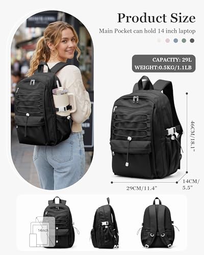 suwasp College Backpack for Women, Waterproof Laptop Backpack Fits 15.6 Inch Laptop, School Bookbag with Water Bottle Pocket, Anti Theft Work Backpack for College, Travel, Commuter, Black - color: Black