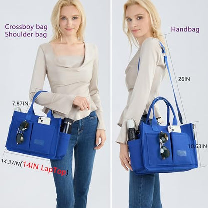 ZHMO Canvas Tote Bag for Women,Women's Bags Crossbody Bags Work Laptop Tote Bag Large Handbags Purse for Travel Nurse Teacher - color: New Upgrade Navy Blue With Compartments and Side Cup Holders