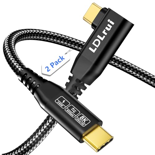 Right Angle USB C Monitor Video Display Cable 6FT 2Pack, 8K/4K@60Hz 40Gbps 240W Braided Gold-Plated, Thunderbolt 4/3 Cable Compatible, for MacBook, iPhone 17, Laptop, Portable Monitor, Docking Station - color: Black, size: 6FT+6FT