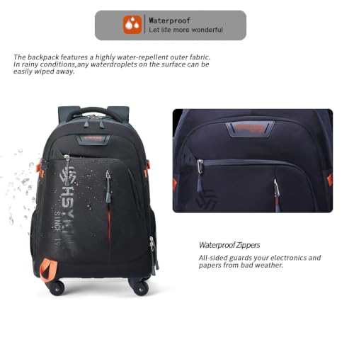 20 Inches Water-resistant Rolling Laptop Backpack Wheeled Backpack for Adult, Business People and Travel Commuter Carry-on Luggage with Spinner Wheels Travel Luggage (Black, 20 Inches)