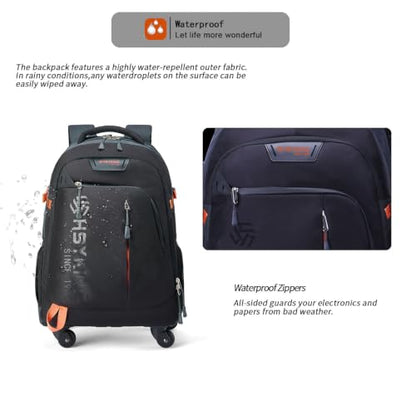 20 Inches Water-resistant Rolling Laptop Backpack Wheeled Backpack for Adult, Business People and Travel Commuter Carry-on Luggage with Spinner Wheels Travel Luggage (Black, 20 Inches)