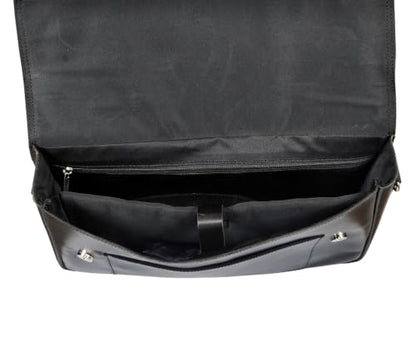 Full Grain Leather Briefcase for Men, Handcrafted Laptop Bag with Multiple Compartments,Fits 15.6 Inch Laptop - color: Black