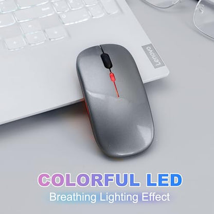 Wireless Bluetooth Mouse Rechargeable Long Lasting Dual Mode - BT 5.2 & 2.4G Silent RGB LED Mice, Slim Portable Ergonomic Mouse for Laptop/PC/Tablet/MacBook/iPad/Apple Devices(Grey) - color: Grey