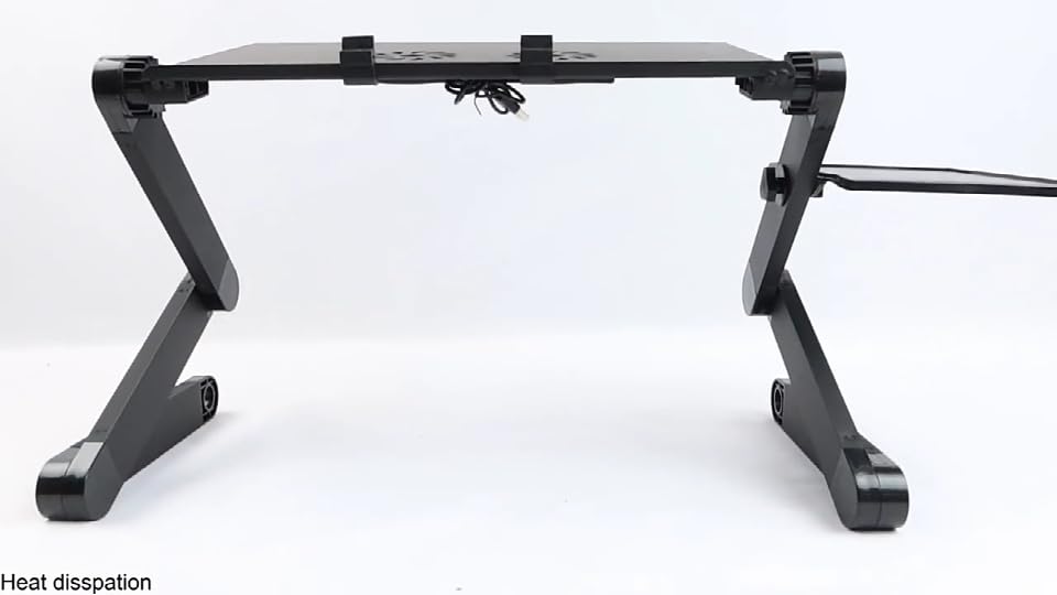 Adjustable Lap Laptop Computer Portable CPU Cooling Fan Ergonomic Vented Table Stand Desk Tray (420 * 260mm with Mouse Pad & Double Fans, Black) - color: Black, size: 420*260mm with Mouse Pad & Double Fans