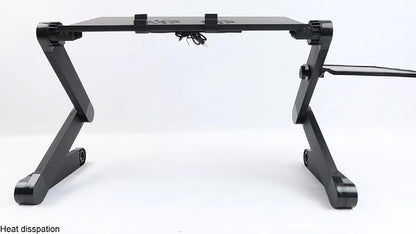 Adjustable Lap Laptop Computer Portable CPU Cooling Fan Ergonomic Vented Table Stand Desk Tray (420 * 260mm with Mouse Pad & Double Fans, Black) - color: Black, size: 420*260mm with Mouse Pad & Double Fans