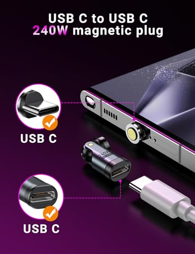USB C Magnetic Adapter PD 240W(2Pack), 9PIN USB C 90 Degree Adapter/C Right Angle Adapters/360 &180 Degree C to C Adapters for 1Phone 17/16/15, Ma-Book Pro/1Pad Series, Samsung Galaxy, Tablet, Laptop - color: Black, size: 2 Pack