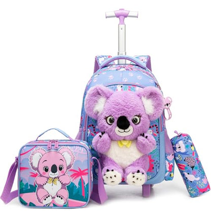 Meetbelify Rolling Backpack for Girls Backpacks with Wheels for Elementary Student Kids School Travel Bag for Girls Ages 6-8 Years Old - color: Purple