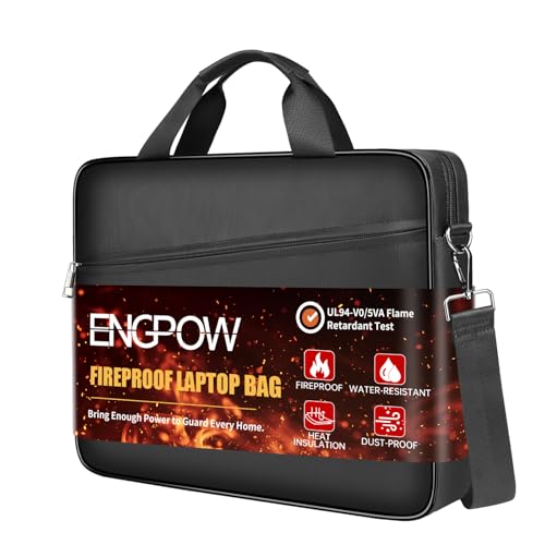 ENGPOW Laptop Bag,Fireproof 15.6 inch Messenger Bag,Protects Laptop&Tablet | Fire＆Water Resistant, Computer Safe Bag Carrying Case with Shoulder Strap＆Handle,Dual Zipper,for Home Office Travel, Black