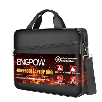 ENGPOW Laptop Bag,Fireproof 15.6 inch Messenger Bag,Protects Laptop&Tablet | Fire＆Water Resistant, Computer Safe Bag Carrying Case with Shoulder Strap＆Handle,Dual Zipper,for Home Office Travel, Black