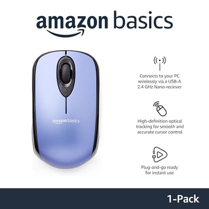 Amazon Basics 2.4 GHz Wireless Optical Computer Mouse with USB Nano Receiver, Portable, Easy Setup, Blue - color: Blue, style: 1-Pack