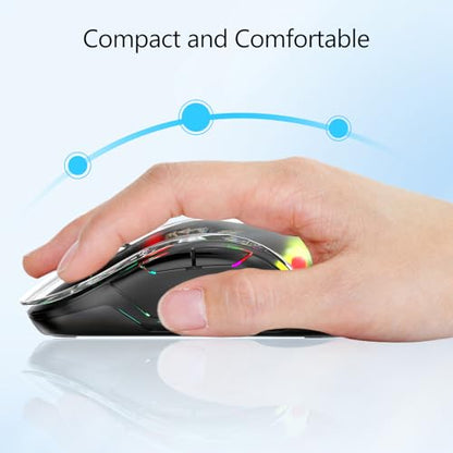 memzuoix 2.4G LED Wireless Mouse, Rechargeable Ergonomic Mouse with Detachable Cover, 1200 DPI Portable Optical Computer Mouse with USB Receiver for Laptop, PC, Desktop and MacBook, 5 Buttons-Black - color: Black