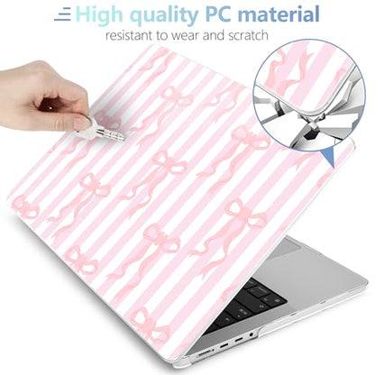 MEEgoodo Compatible with MacBook Pro 14 inch Case (M5/M4/M3/M2/M1) Pro/Max 2026 2025 2024 2023 2021, Case Fit Model A3427/A3426/A3434/A3112/A3401/A3185/A2918/A2992/A2779/A2442, Pink Bows&Stripes - color: Pink Bows&Stripes