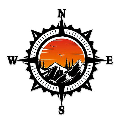 Compass Trees Mountain Sunset Sticker for Car Vinyl Decal Truck Window Bumper Motorcycle Stickers (18" x 18") - size: 18" x 18"