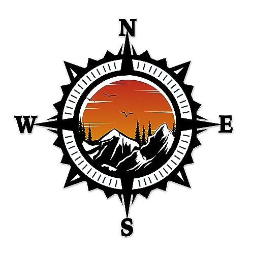 Compass Trees Mountain Sunset Sticker for Car Vinyl Decal Truck Window Bumper Motorcycle Stickers (18" x 18") - size: 18" x 18"