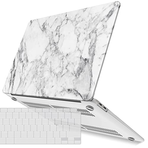 IBENZER Compatible with New MacBook Air 13 inch Case 2022 2021 2020 M1 A2337 A2179 A1932, Plastic Hard Shell Case with Keyboard Cover for Mac Retina Display with Touch ID, White Marble, MAT13-WHMB+1 - color: White Marble