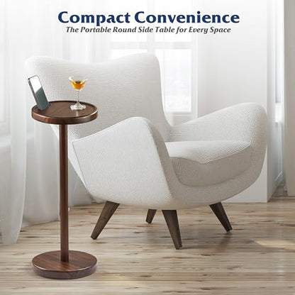 BLUEWEST 22 Inch Tall Compact Drink Table, Flat Top, Weighted Base, Walnut | Durable Pedestal Accent Table for Living Rooms, Bedrooms or Offices, with a Compact Design for Cocktails and Everyday Drinks. - color: Medium Walnut