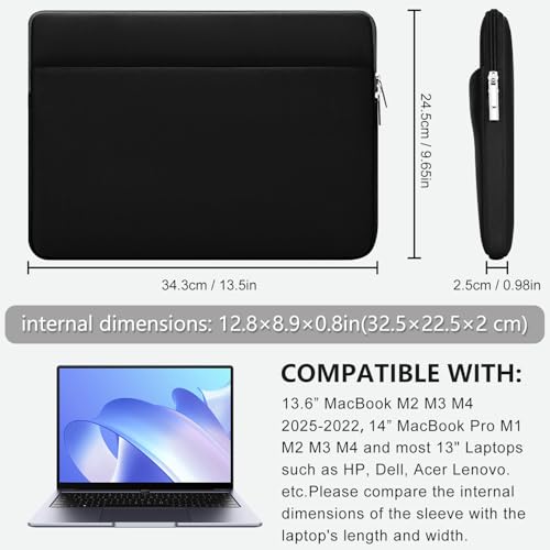 13 Inch Laptop Sleeve Portable Carrying Case with Front Pocket Padded Computer Pouch Cover Compatible with MacBook Air 13.6 Inch M4 M3 M2 2025-2022, 14 Inch MacBook Pro M4 M3 M2 M1, Black - color: Black, size: 13 inches