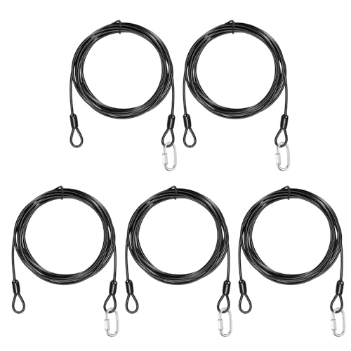 PATIKIL Security Cable Lock (1/8" Dia 8.2ft, Black)(5 Set) Vinyl Coated 304 Stainless Steel Double Loop Flexible Wire Rope Safety Cable with Quick Links Locking Connectors - color: Black, size: 1/8" x 8.2ft