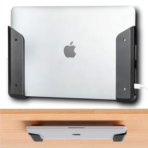 Under Desk Laptop Mount, Wall Laptop Holder & Computer Bracket Shelf | Dual Laptop Mount Under Desk & Wall, Laptop Holder Basket for Computer, Table Bracket and Storage Shelf Organizer
