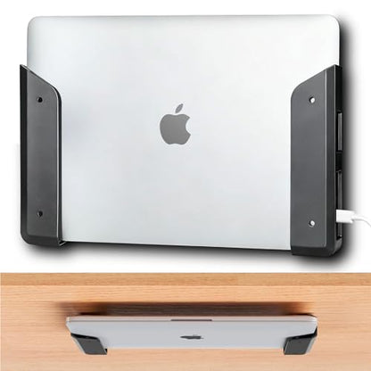 Under Desk Laptop Mount, Wall Laptop Holder & Computer Bracket Shelf | Dual Laptop Mount Under Desk & Wall, Laptop Holder Basket for Computer, Table Bracket and Storage Shelf Organizer