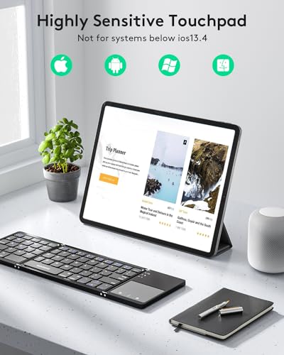 Samsers Foldable Bluetooth Keyboard with Touchpad, Ultra Slim Compact,Black | Multi-touch Trackpad, Full Size, Phone Holder, USB-C Charging, 3 Device, for Android Windows iOS Mac OS, Mobile Productivity - color: Black, size: 3-Device