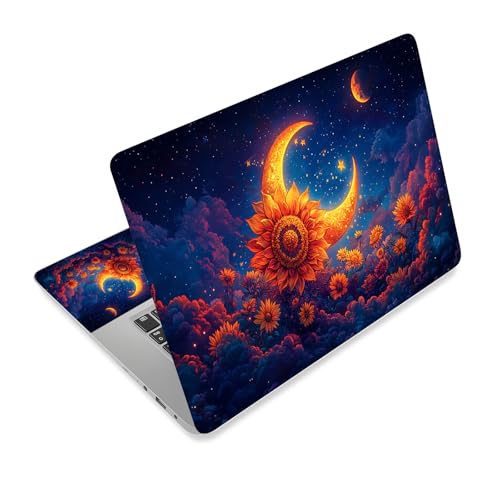 Universal Laptop Skin Sticker Decal,15.6 Inch Laptop Vinyl Cover for 13" 14" 15.6" Laptop,Scratch-Resistant Waterproof Protector Wrap,Reusable with Wrist Pads,Sunflower Crescent Moon Night - color: Sunflower Crescent Moon Night