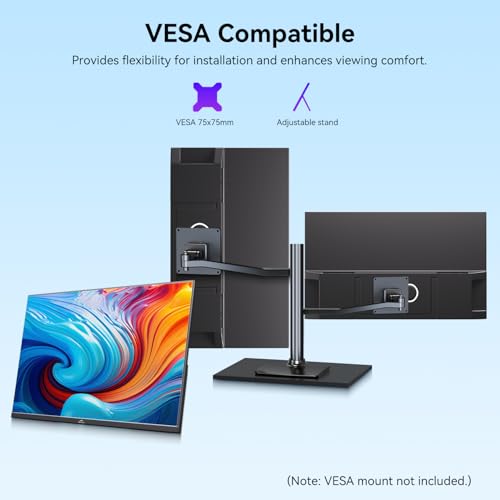 Kenowa 21.5" Large Portable Monitor FHD 1080P IPS 75Hz Frameless USB C HDMI Portable Gaming Monitor, Built in Speakers Stand Travel Second Monitor for Laptop Phone PC Xbox
